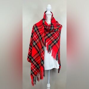 Troy Vintage Plaid Red Fringe Wrap Blanket Scottish Picnic Christmas Scarf Decor